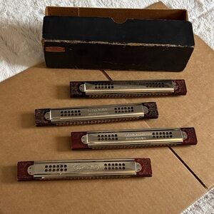 Gorgeous 4 piece Vintage M. Hohner Silver and Red Harmonicas Set !